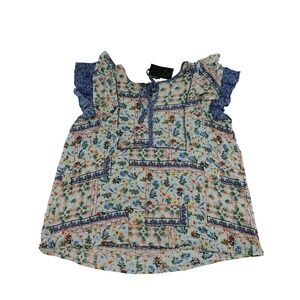 Jane and Delancy Womens 1X Floral‎ Print Ruffle Sleeve Tie Neck Blouse